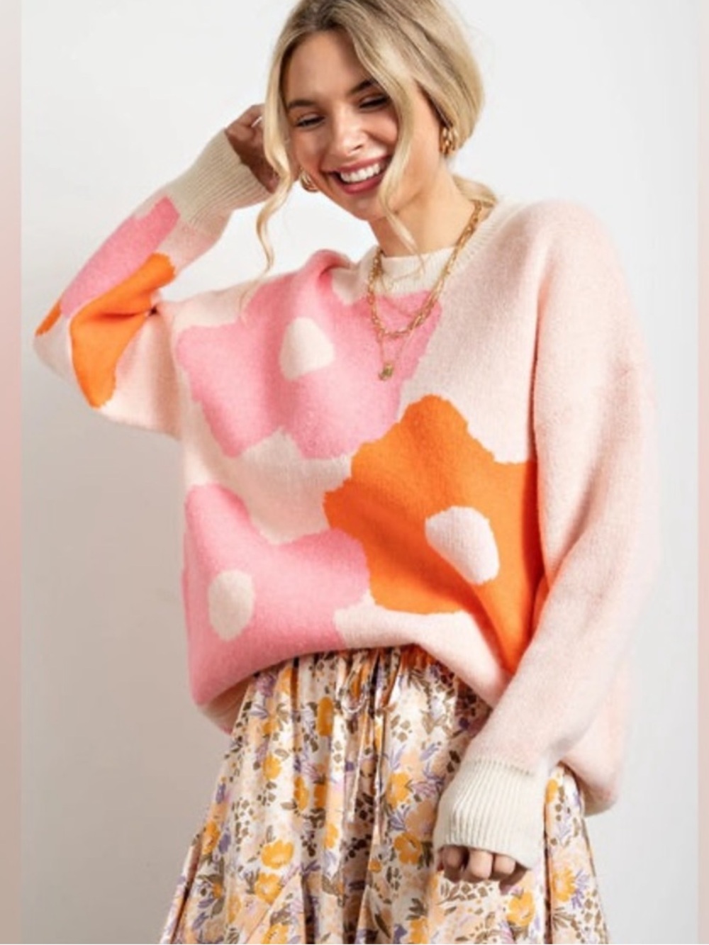 FRNCH Paris Abstract Floral Knit Sweater Medium